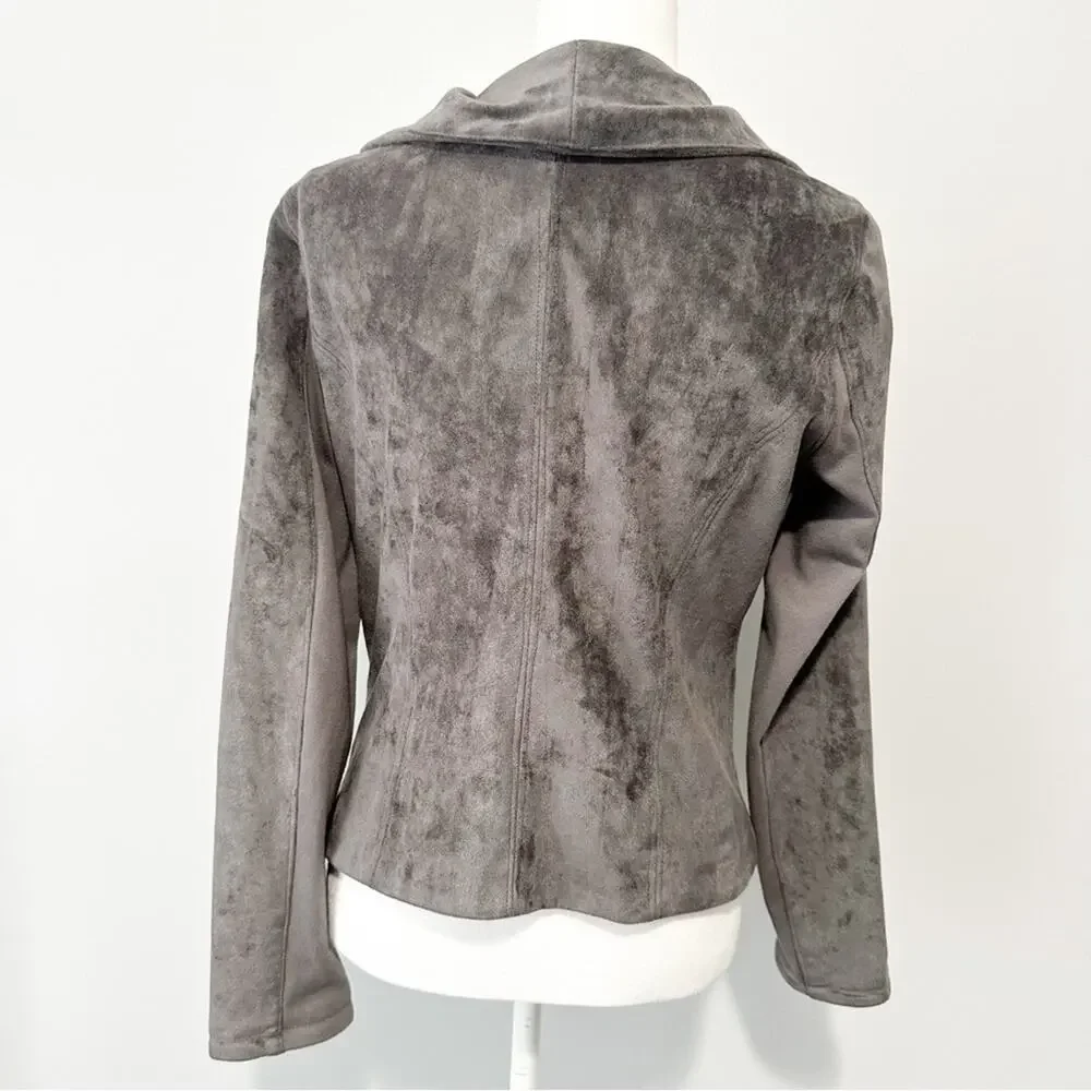 Blank NYC Gray moto Teddy Jacket suede plush coat size medium